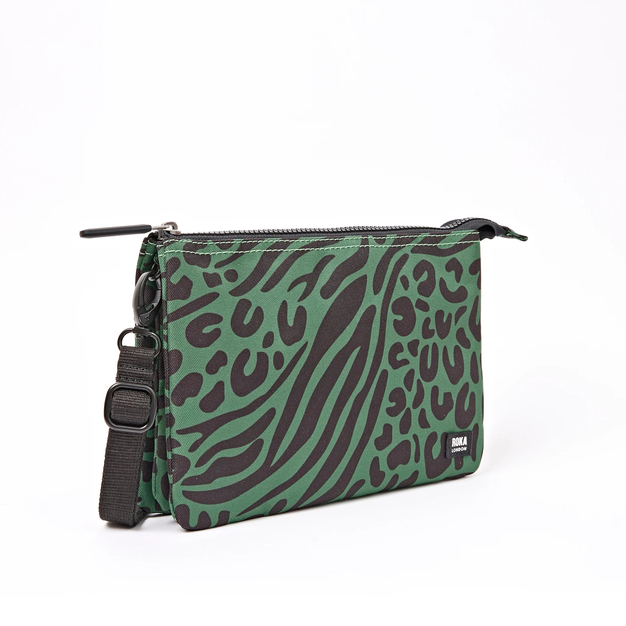 Roka Carnaby XL Mixed Animal Artichoke Recycled Canvas Crossbody Bag, side view.