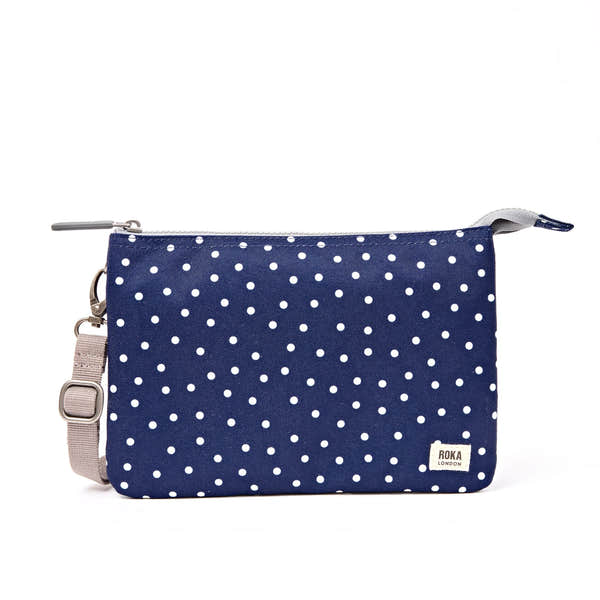 Roka Carnaby XL Navy Polka Dot Recycled Canvas Crossbody Bag