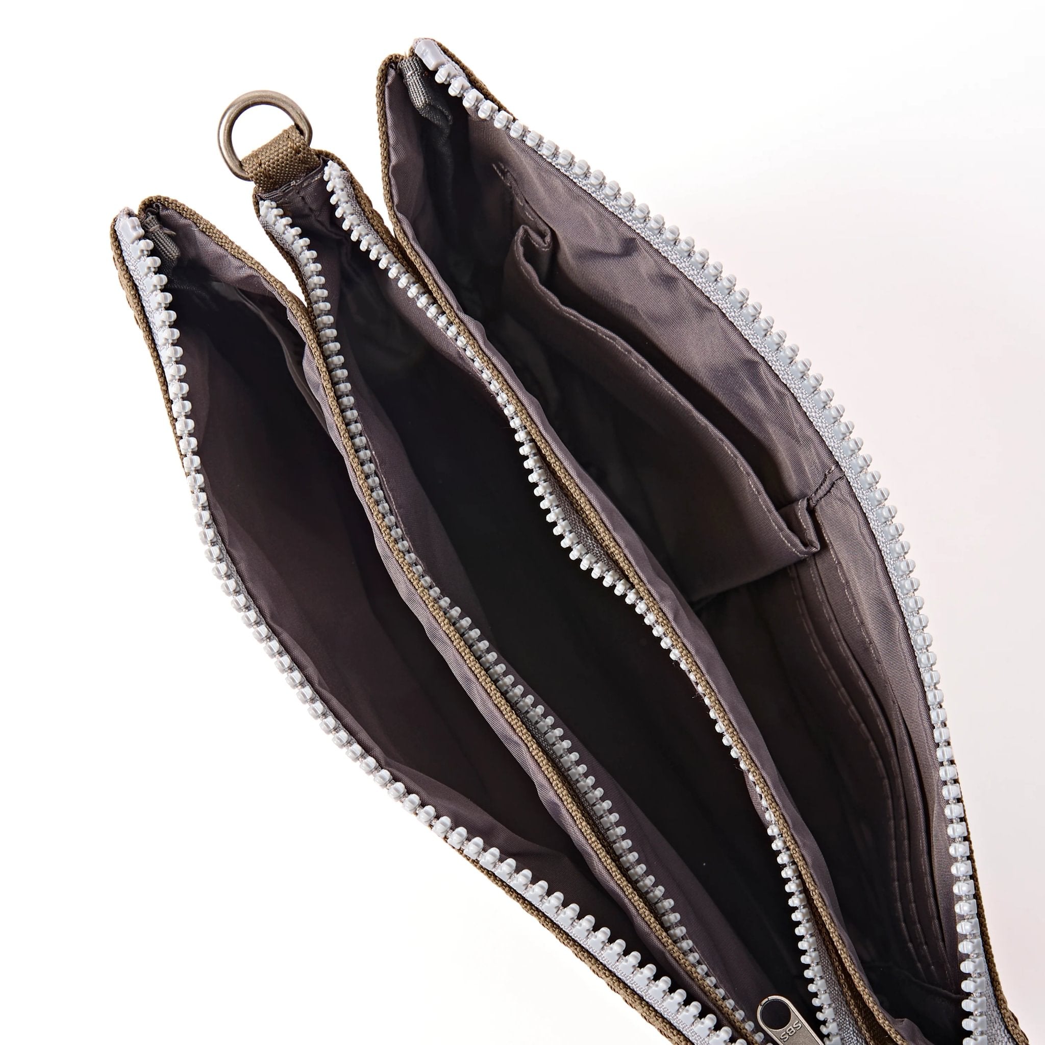 Roka Carnaby XL Sea Spray Recycled Canvas Crossbody Bag, side view.