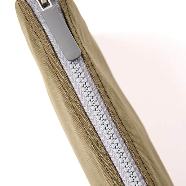 Roka Carnaby XL Sea Spray Recycled Canvas Crossbody Bag, zip detail.