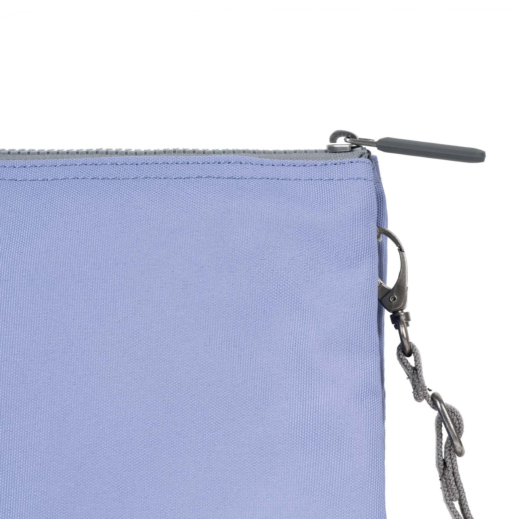 Roka Carnaby XL Thistle Recycled Canvas Crossbody Bag, hardware detail.