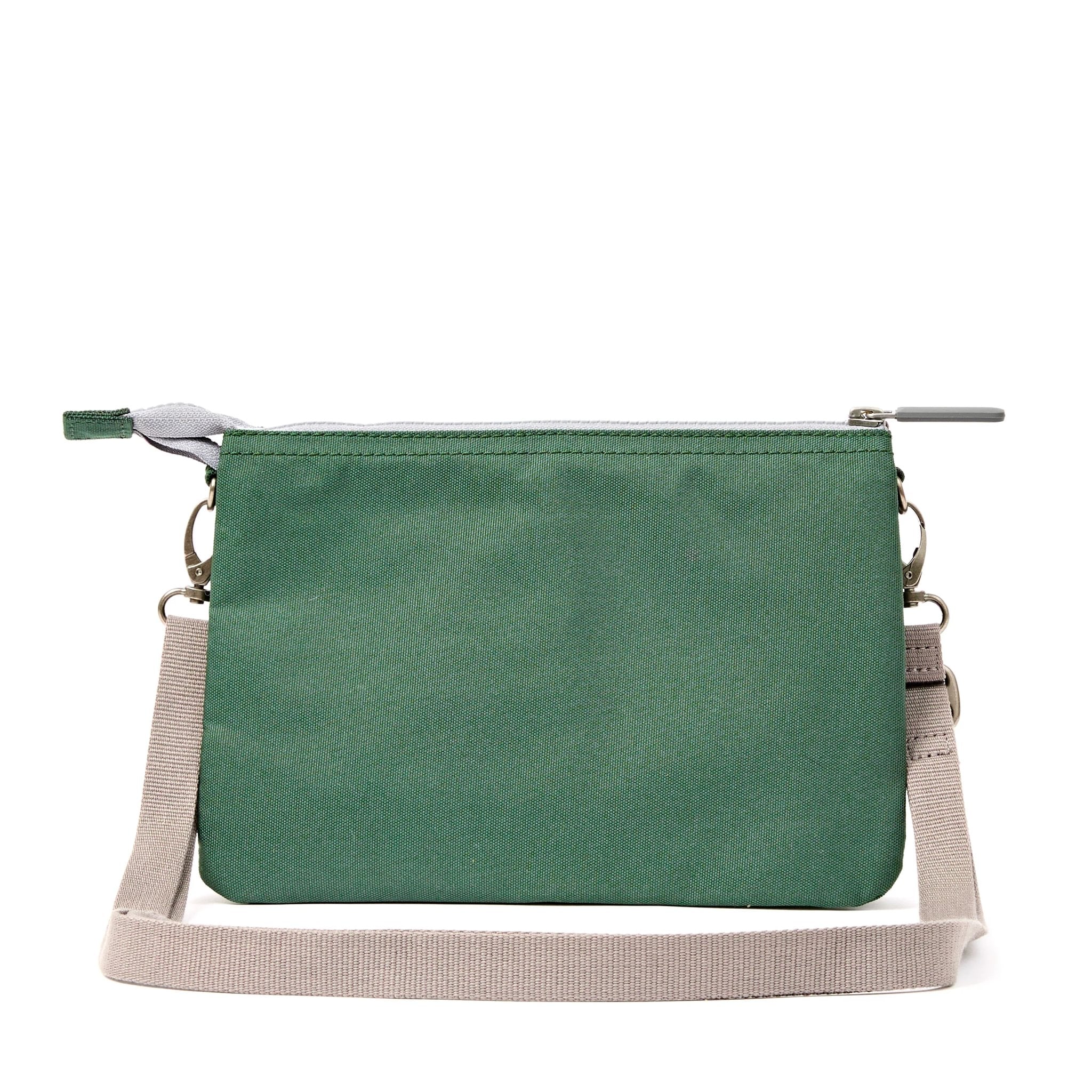 Roka Carnaby XL Thunderstorm Recycled Canvas Crossbody Bag, back view.