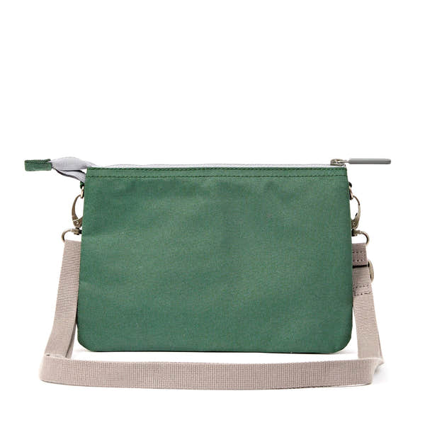 Roka Carnaby XL Thunderstorm Recycled Canvas Crossbody Bag, back view.