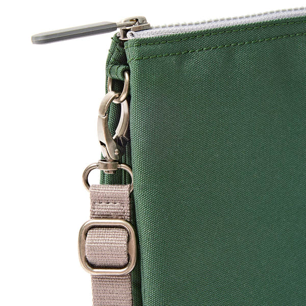 Roka Carnaby XL Thunderstorm Recycled Canvas Crossbody Bag, hardware detail.