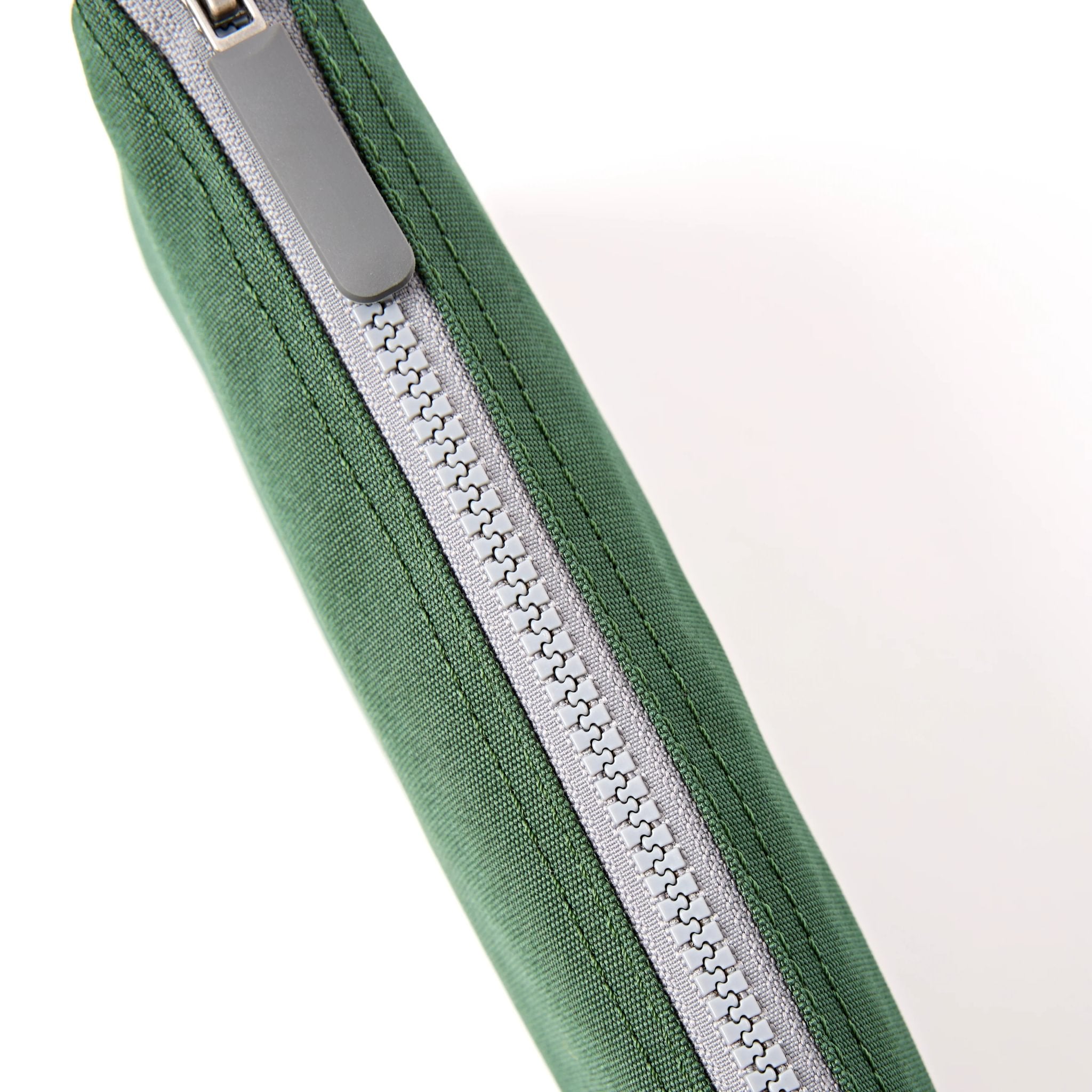 Roka Carnaby XL Thunderstorm Recycled Canvas Crossbody Bag, zip detail.