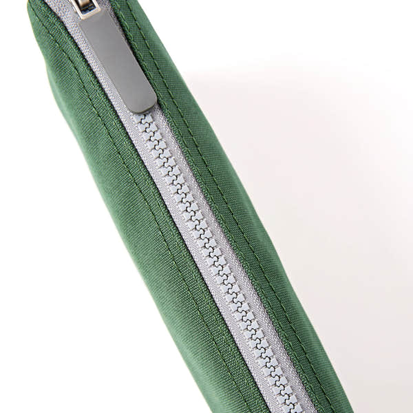 Roka Carnaby XL Thunderstorm Recycled Canvas Crossbody Bag, zip detail.