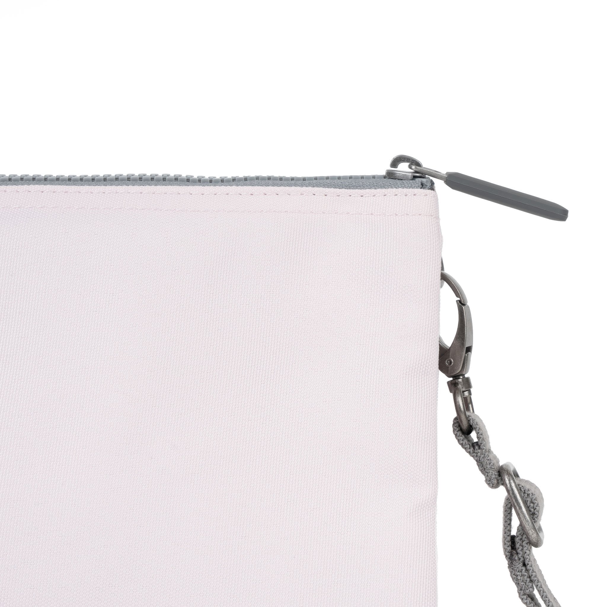 Roka Carnaby XL Transcendent Pink Recycled Canvas Crossbody Bag, hardware detail.