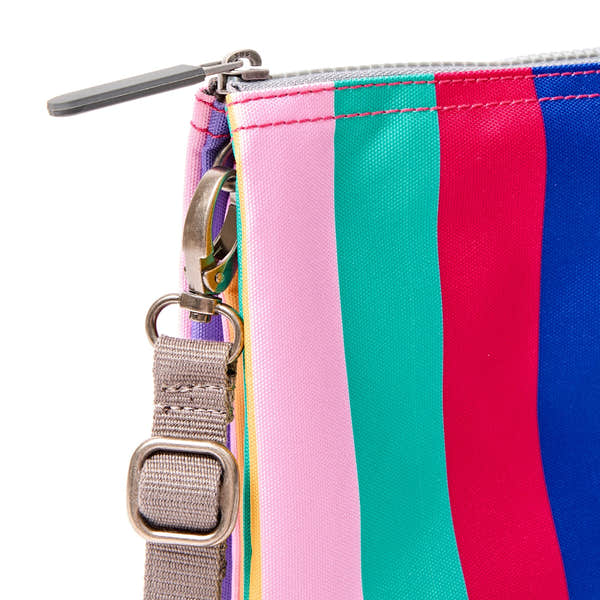 Roka Carnaby XL Wide Multi Stripe Recycled Canvas Crossbody Bag, hardware detail.