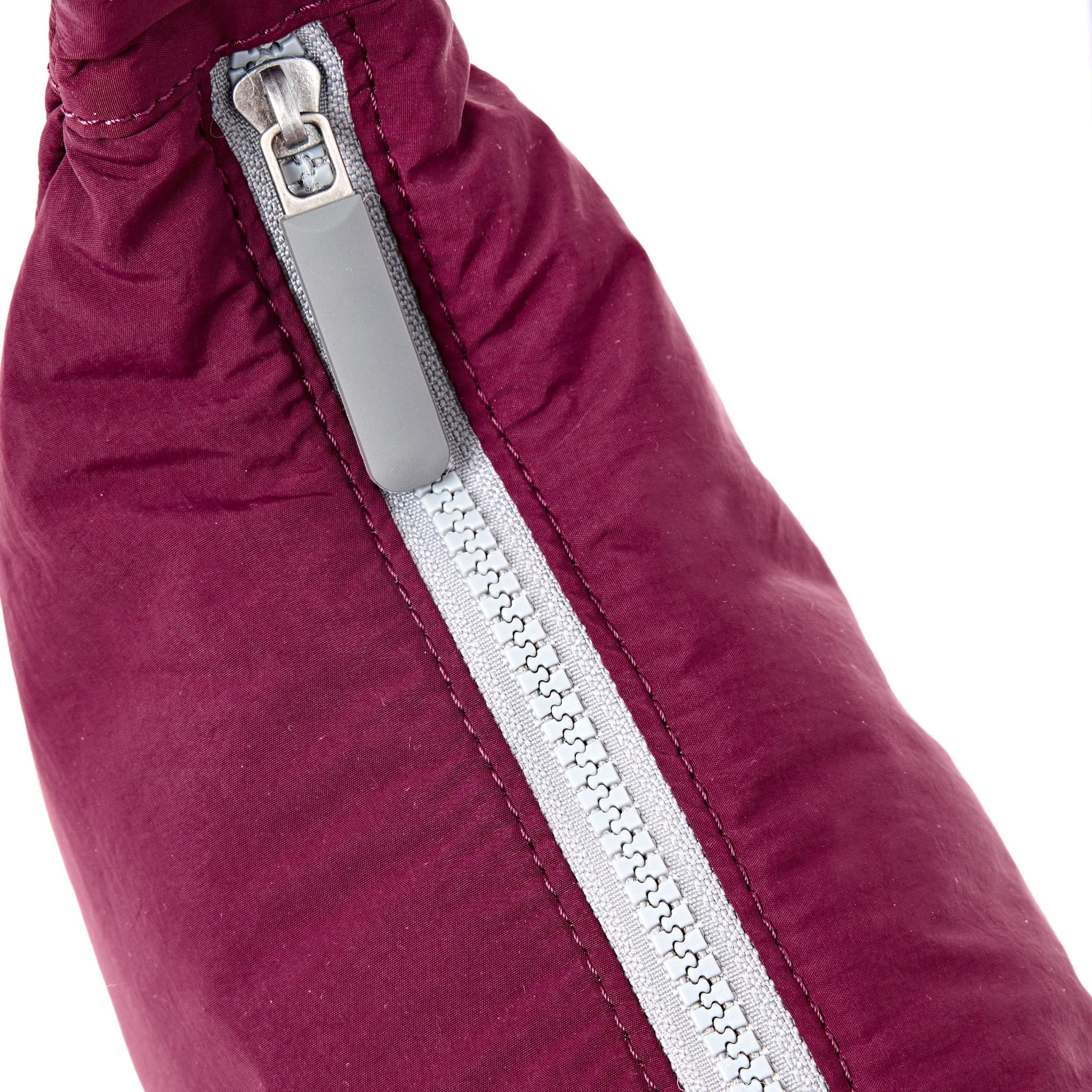 Roka Farringdon Merlot Recycled Taslon Half Moon Bag, zip detail.