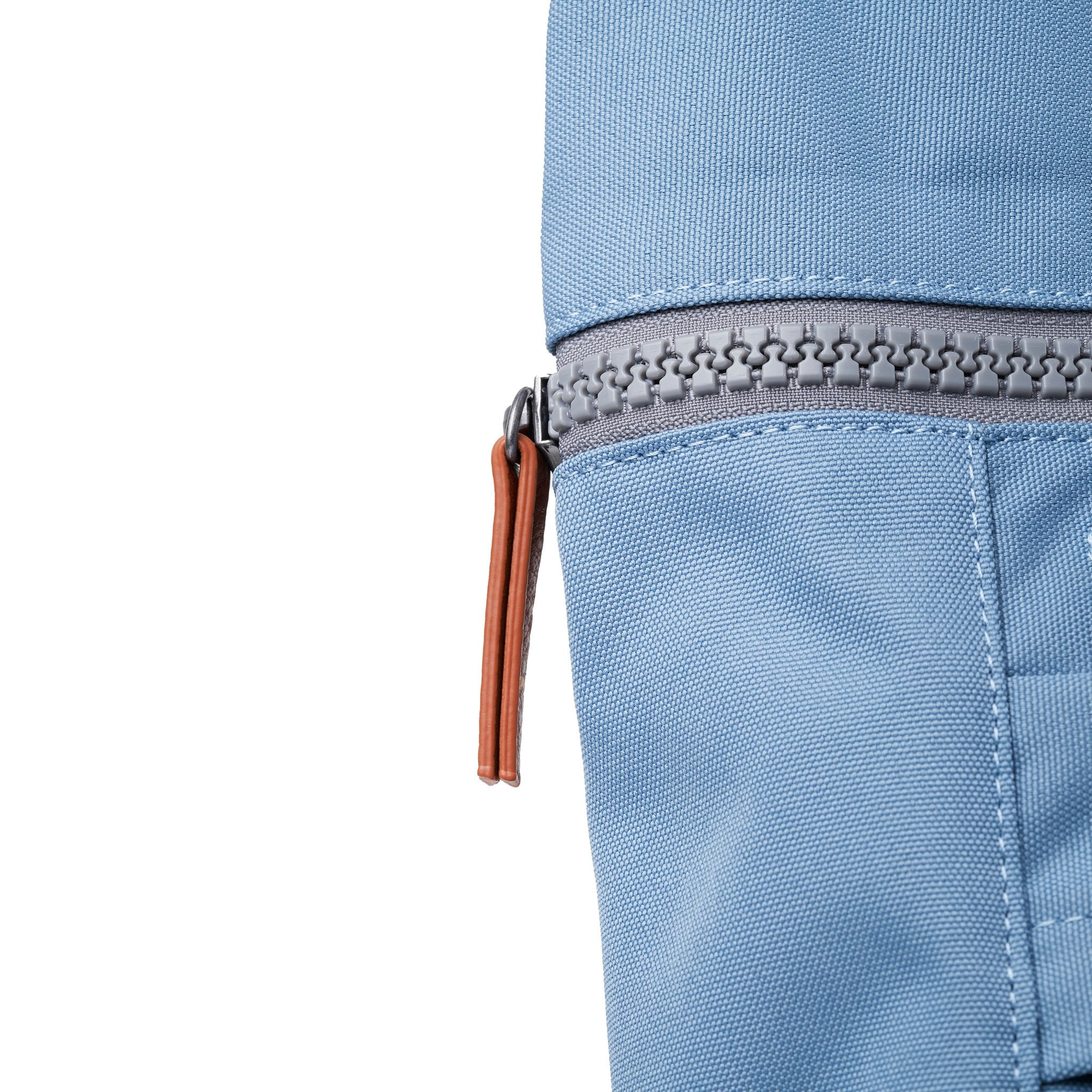 Roka Finchley A Retro Blue Recycled Canvas, zip detail.
