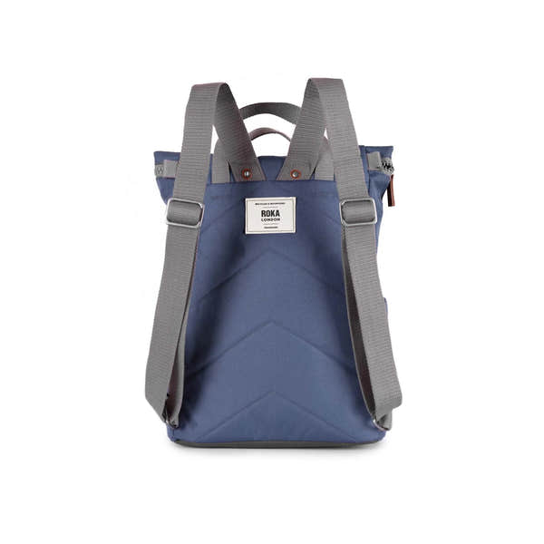 Roka Finchley Medium Airforce Recycled Canvas Backpack, back view.
