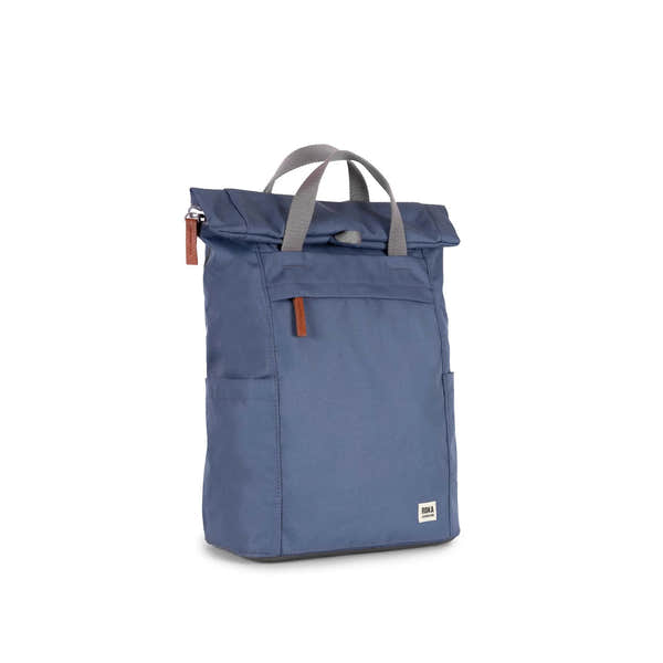 Roka Finchley Medium Airforce Recycled Canvas Backpack, side view.