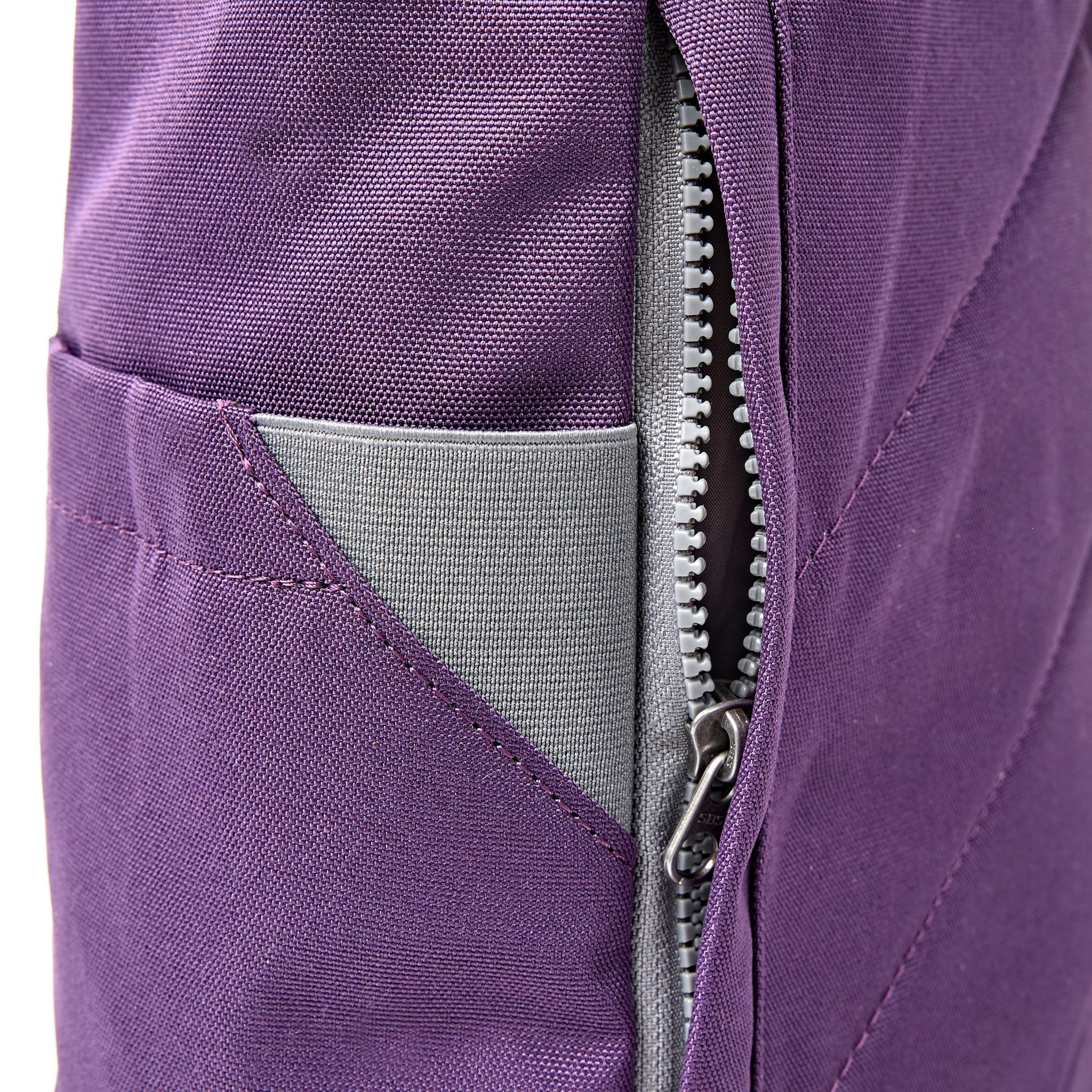 Roka Finchley Medium Deep Grape Recycled Canvas Backpack, hardware detail.