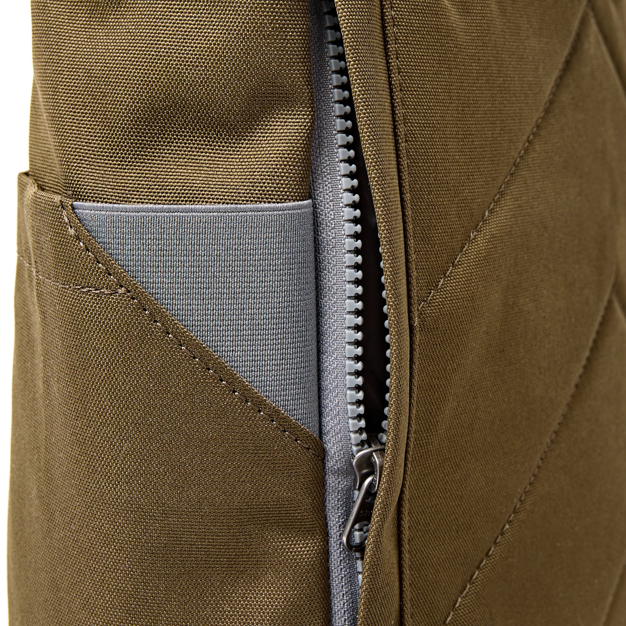 Roka Finchley Medium Sea Spray Recycled Canvas Backpack, hardware detail.