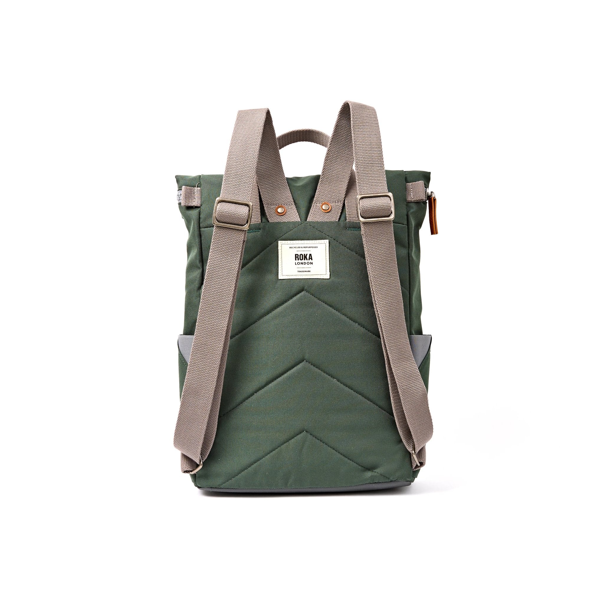 Roka Finchley Medium Thunderstorm Recycled Canvas Backpack, back view.