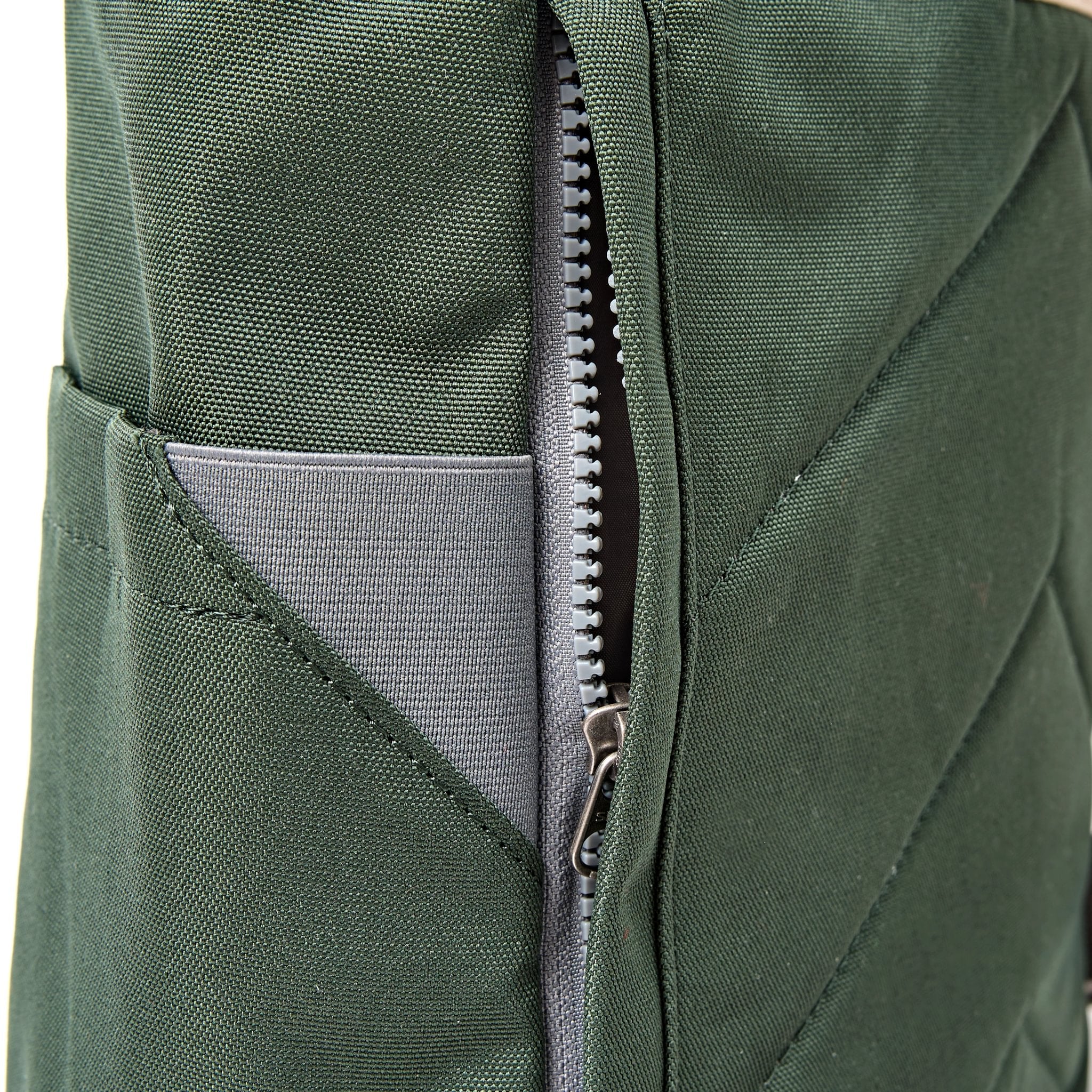 Roka Finchley Medium Thunderstorm Recycled Canvas Backpack, hardware detail.