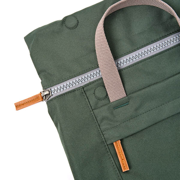Roka Finchley Medium Thunderstorm Recycled Canvas Backpack, zip detail.