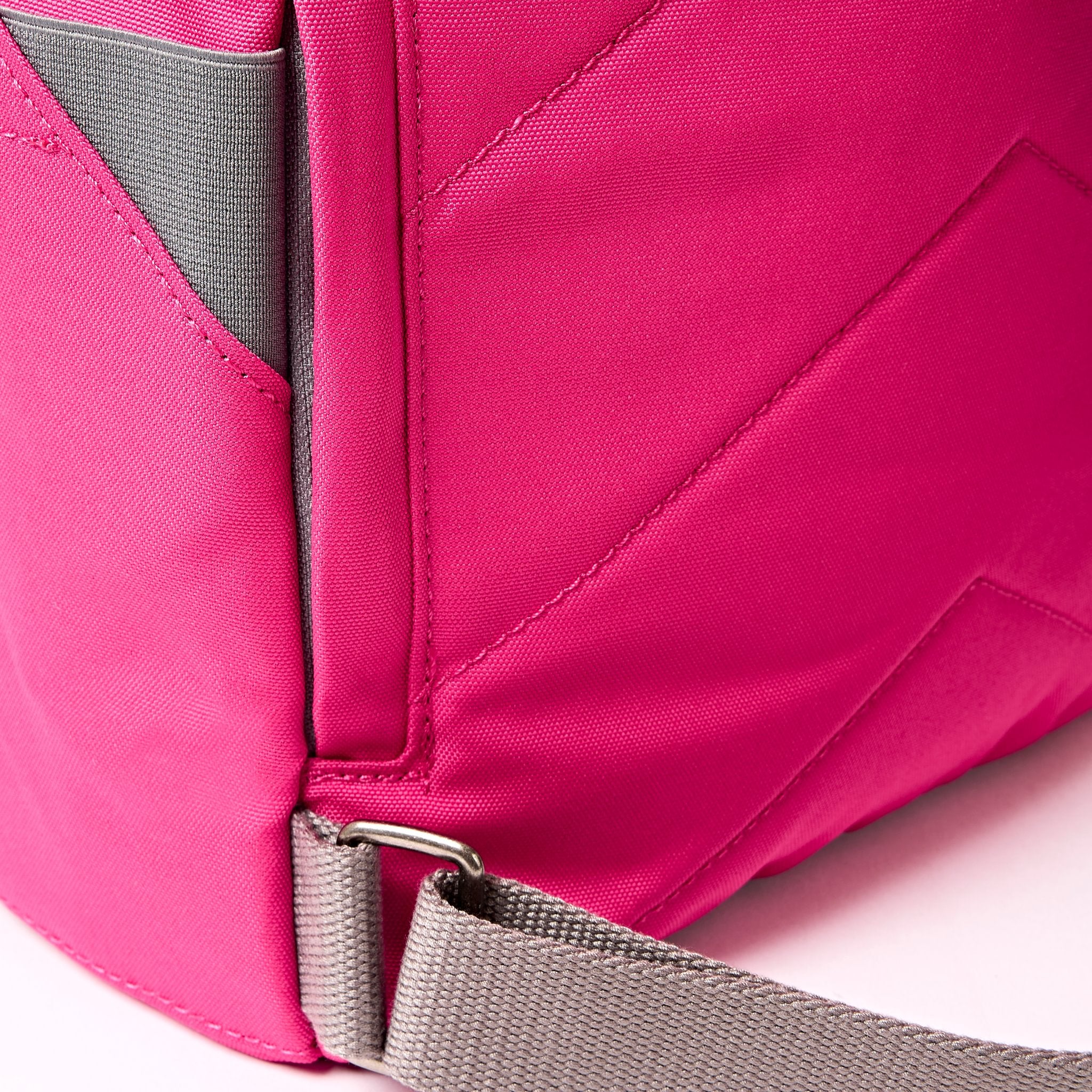Roka Finchley Small Granita Red Recycled Canvas Backpack, hardware detail.