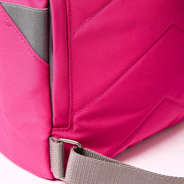 Roka Finchley Small Granita Red Recycled Canvas Backpack, hardware detail.