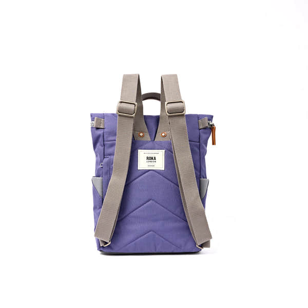Roka Finchley Small Oceana Recycled Canvas Backpack, back view.
