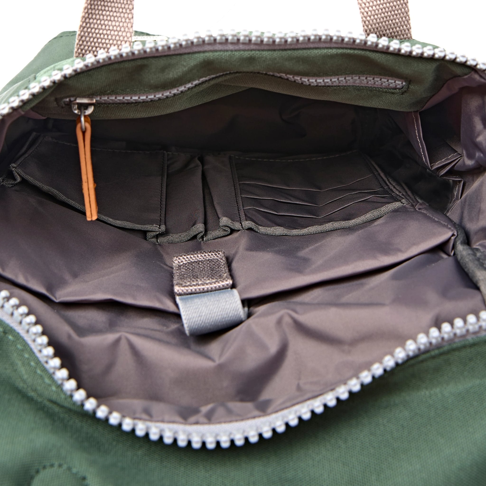 Roka Finchley Small Thunderstorm Recycled Canvas Backpack, side view.