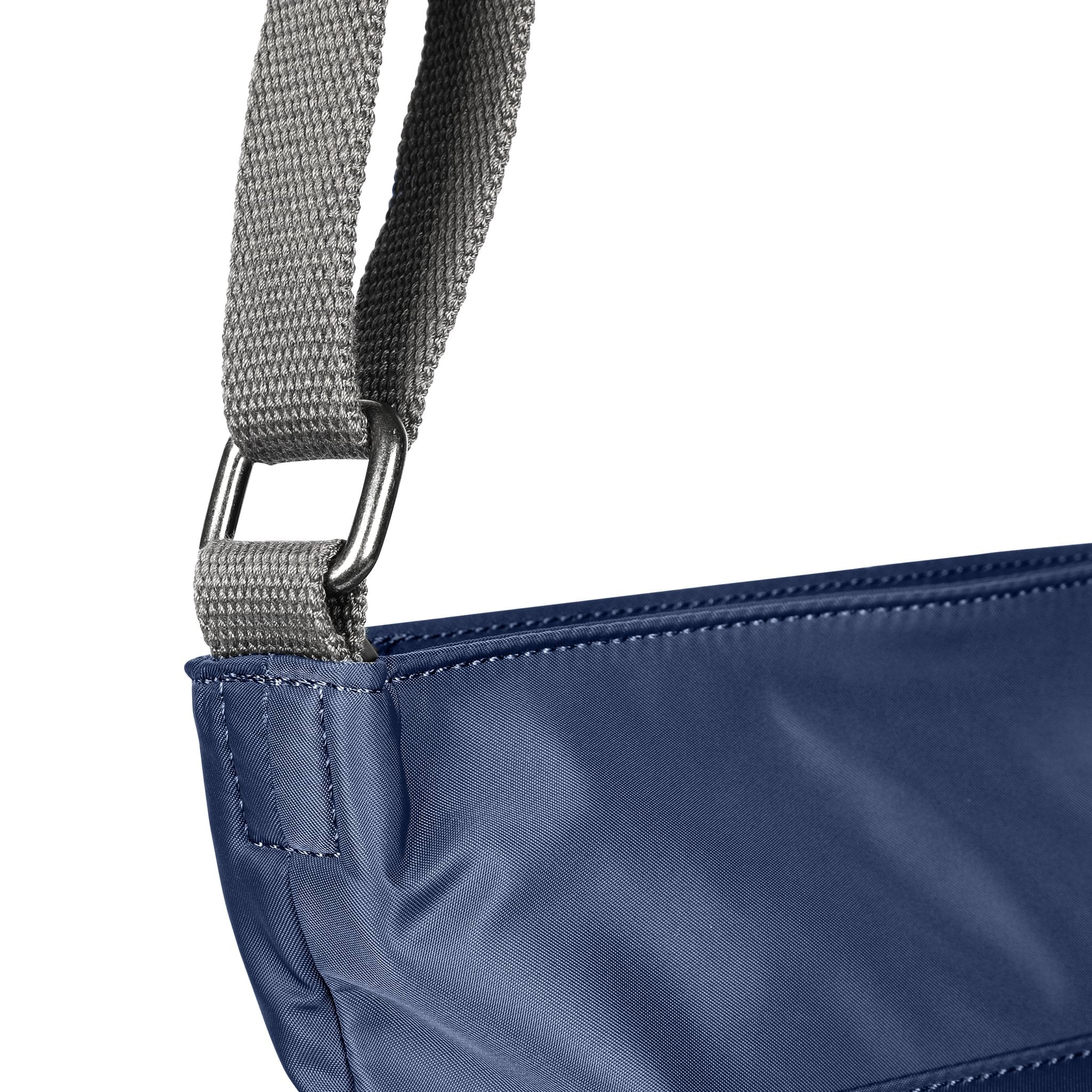 Roka Kennington B Crossbody Recycled Nylon Airforce, hardware detail.