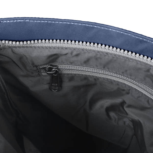 Roka Kennington B Crossbody Recycled Nylon Airforce, interior view.