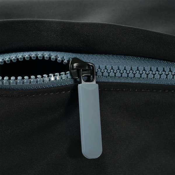 Roka Kennington B Crossbody Recycled Nylon Airforce, zip detail.