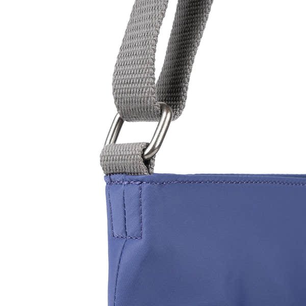 Roka Kennington B Crossbody Recycled Nylon Indigo, hardware detail.
