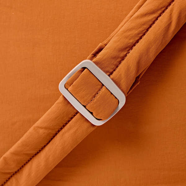 Roka Oxford Dijon Recycled Taslon Shoulder Bag, hardware detail.
