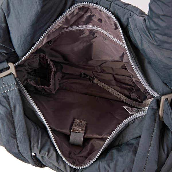 Roka Oxford Raven Recycled Taslon Shoulder Bag, side view.