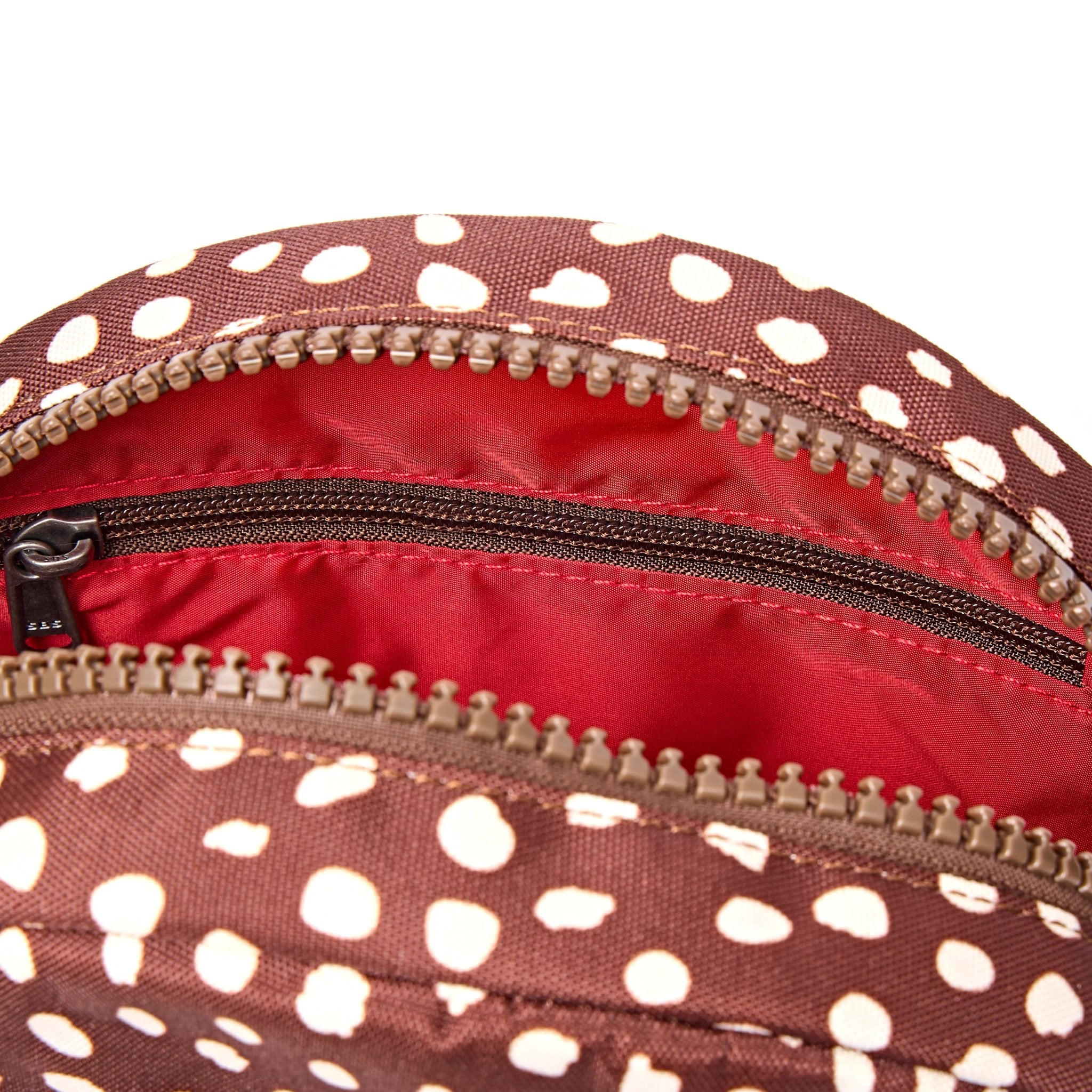 Roka Paddington Brown Dot Recycled Canvas Crossbody Bag, first interior view.