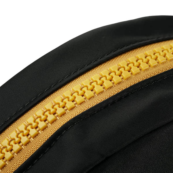 Roka Paddington Corn Recycled Nylon Crossbody Bag, zip detail.