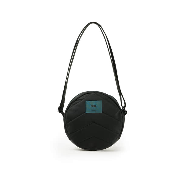 Roka Paddington Teal Recycled Nylon Crossbody Bag, back view.