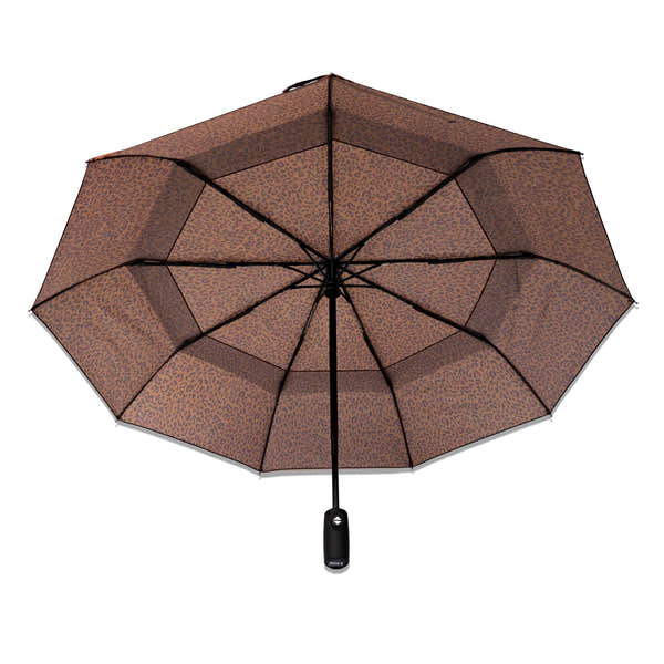 Roka Waterloo Mini Leopard Pongee Umbrella, back view.
