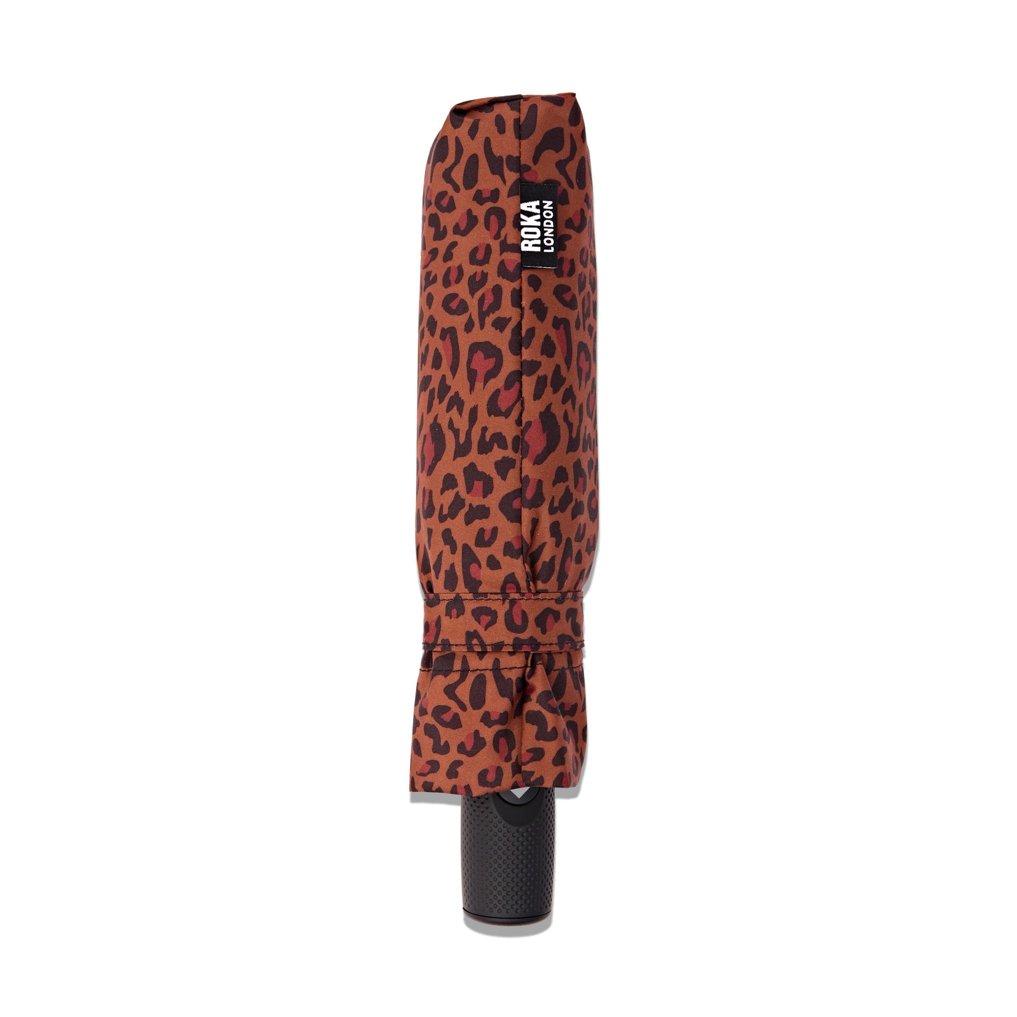 Roka Waterloo Mini Leopard Pongee Umbrella, protective cover view.