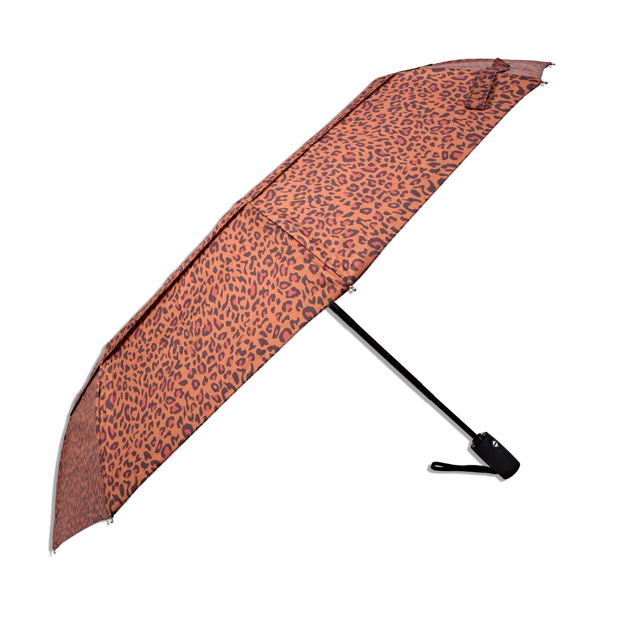 Roka Waterloo Mini Leopard Pongee Umbrella, side view.
