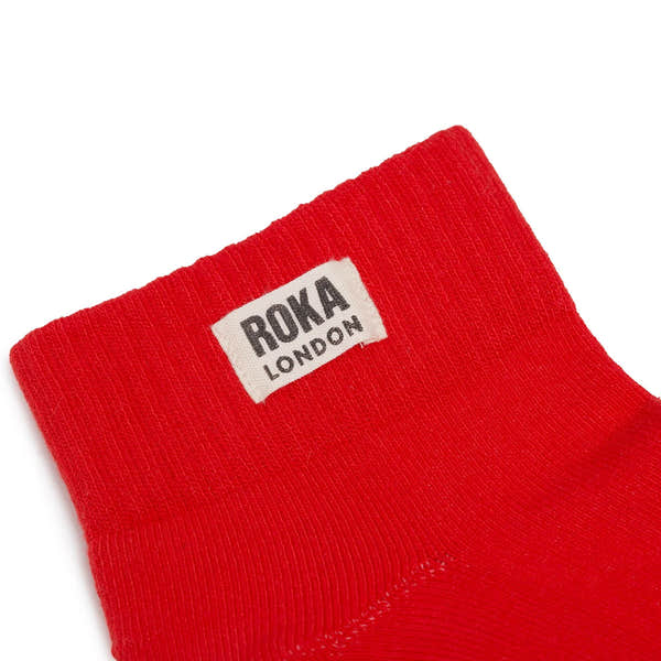Roka Wembley Ladies Cotton Socks Cranberry, brand label detail.