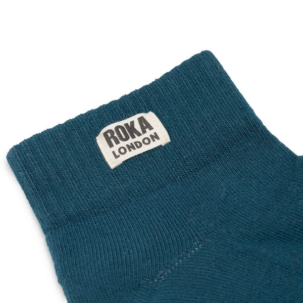 Roka Wembley Ladies Cotton Socks Teal, brand label detail.