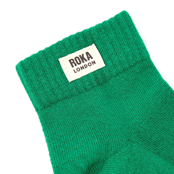 Roka Wembley Ladies Jelly Bean Organic Cotton Ankle Socks, brand label detail.