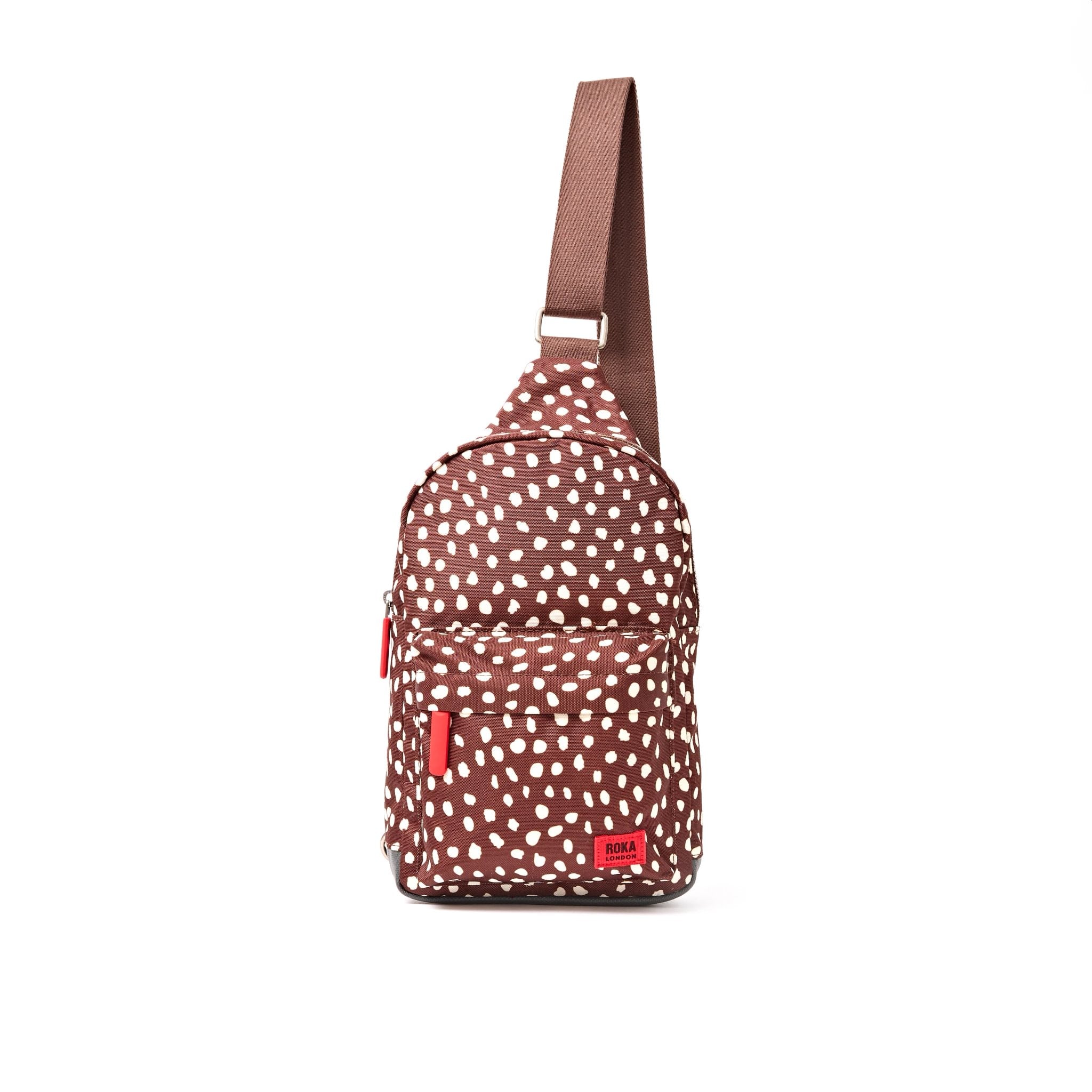 Roka Willesden Brown Dot Recycled Canvas Sling Bag