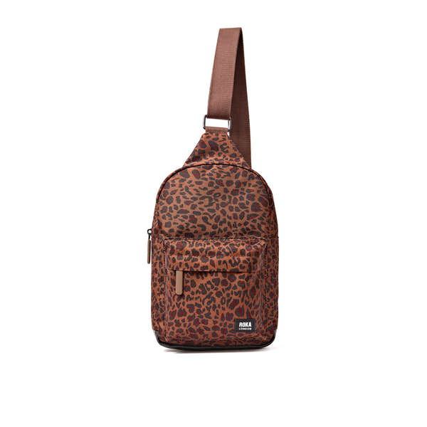 Roka Willesden Mini Leopard Recycled Canvas Sling Bag