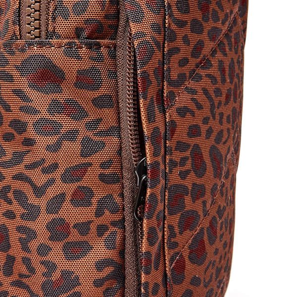 Roka Willesden Mini Leopard Recycled Canvas Sling Bag, hardware detail.