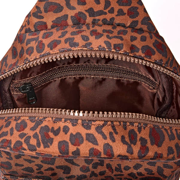 Roka Willesden Mini Leopard Recycled Canvas Sling Bag, first interior view.