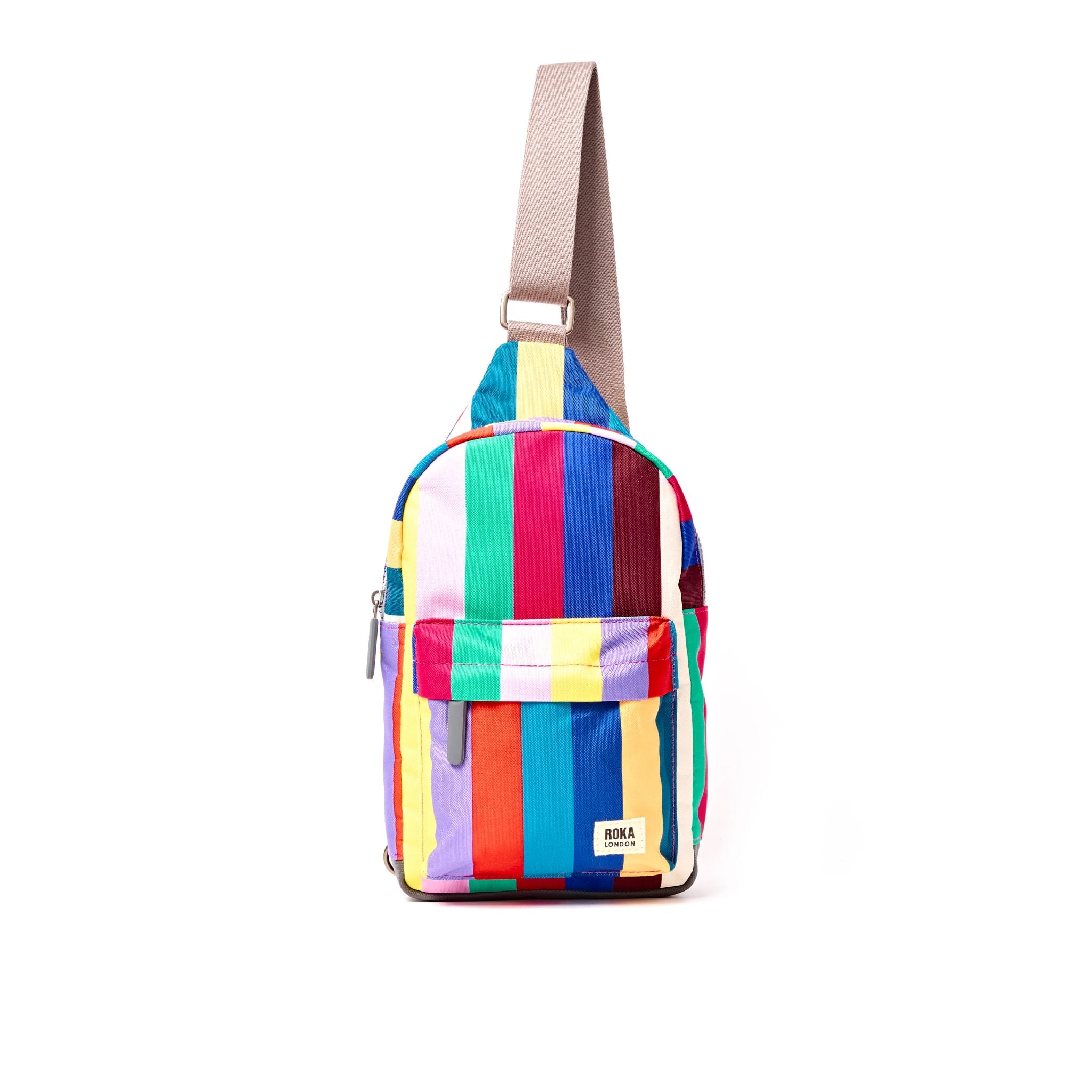 Roka Willesden Wide Multi Stripe Recycled Canvas Sling Bag