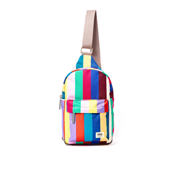 Roka Willesden Wide Multi Stripe Recycled Canvas Sling Bag