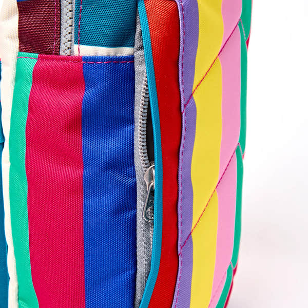 Roka Willesden Wide Multi Stripe Recycled Canvas Sling Bag, hardware detail.
