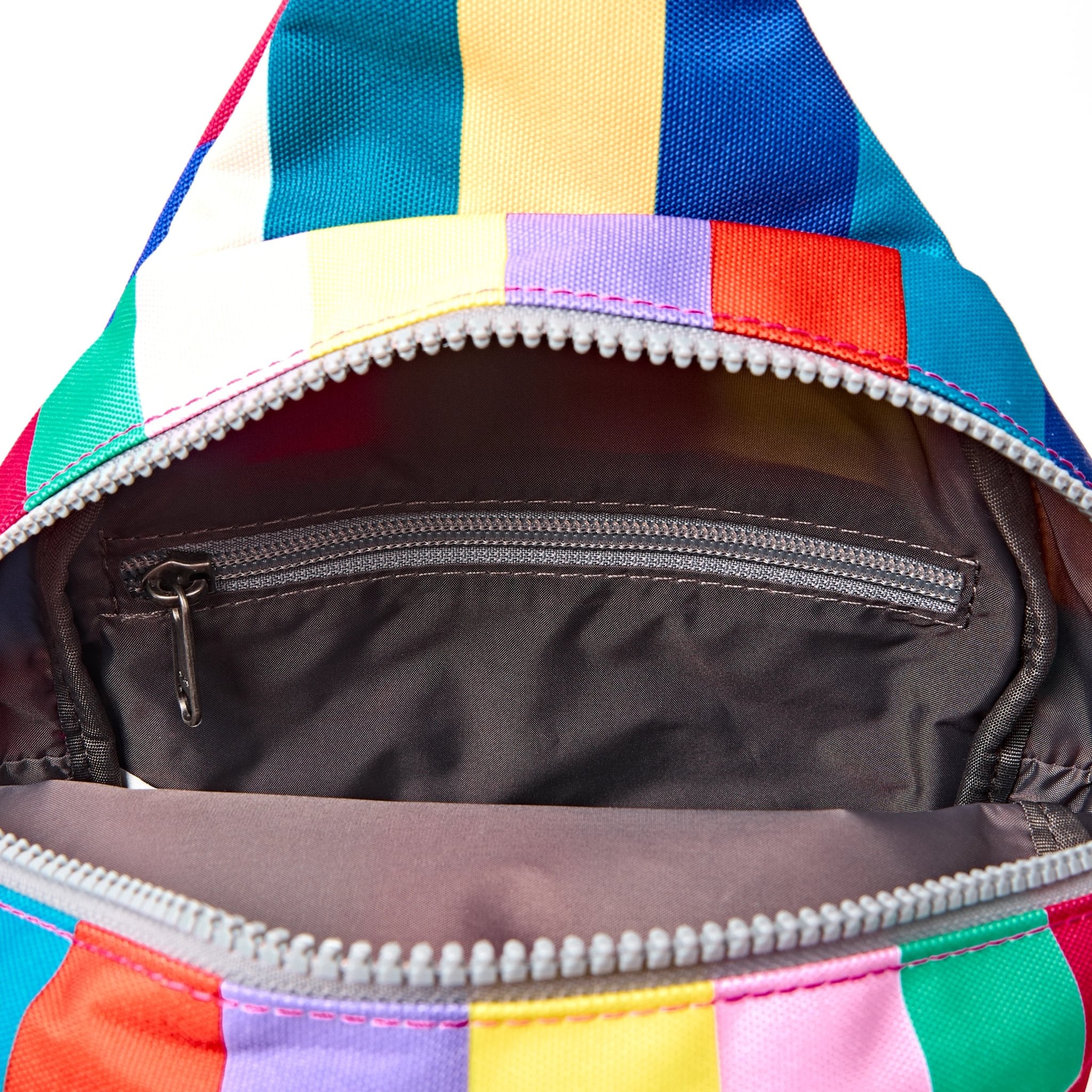 Roka Willesden Wide Multi Stripe Recycled Canvas Sling Bag, first interior view.