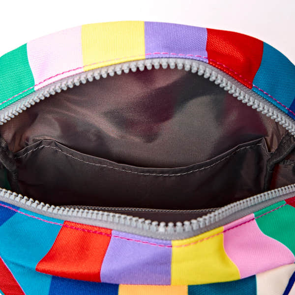 Roka Willesden Wide Multi Stripe Recycled Canvas Sling Bag, second interior view.