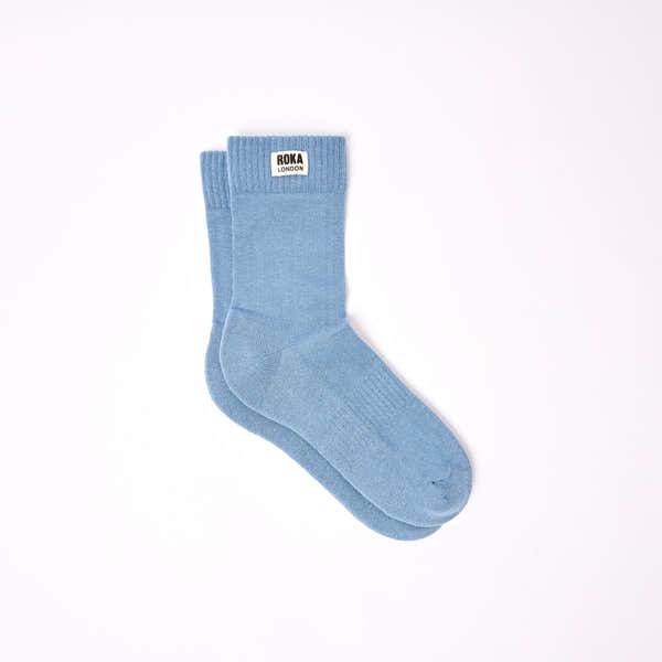 Roka Wimbledon Ladies Cotton Crew Sock One Size Airforce, flat lay view.